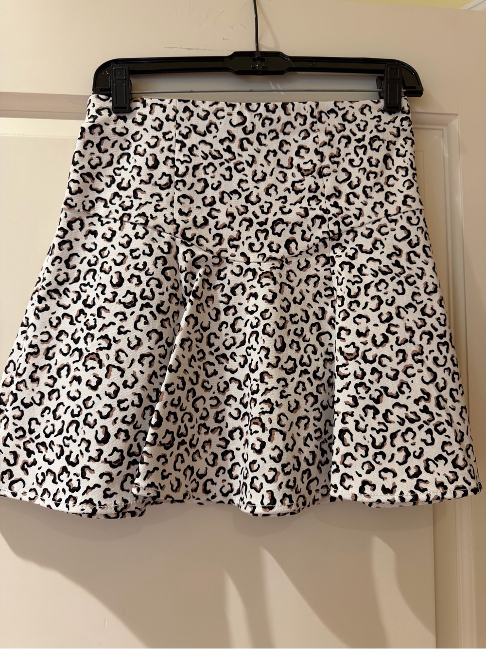 Tibi White Leopard Print Skater Skirt with Black and Brown Spots
